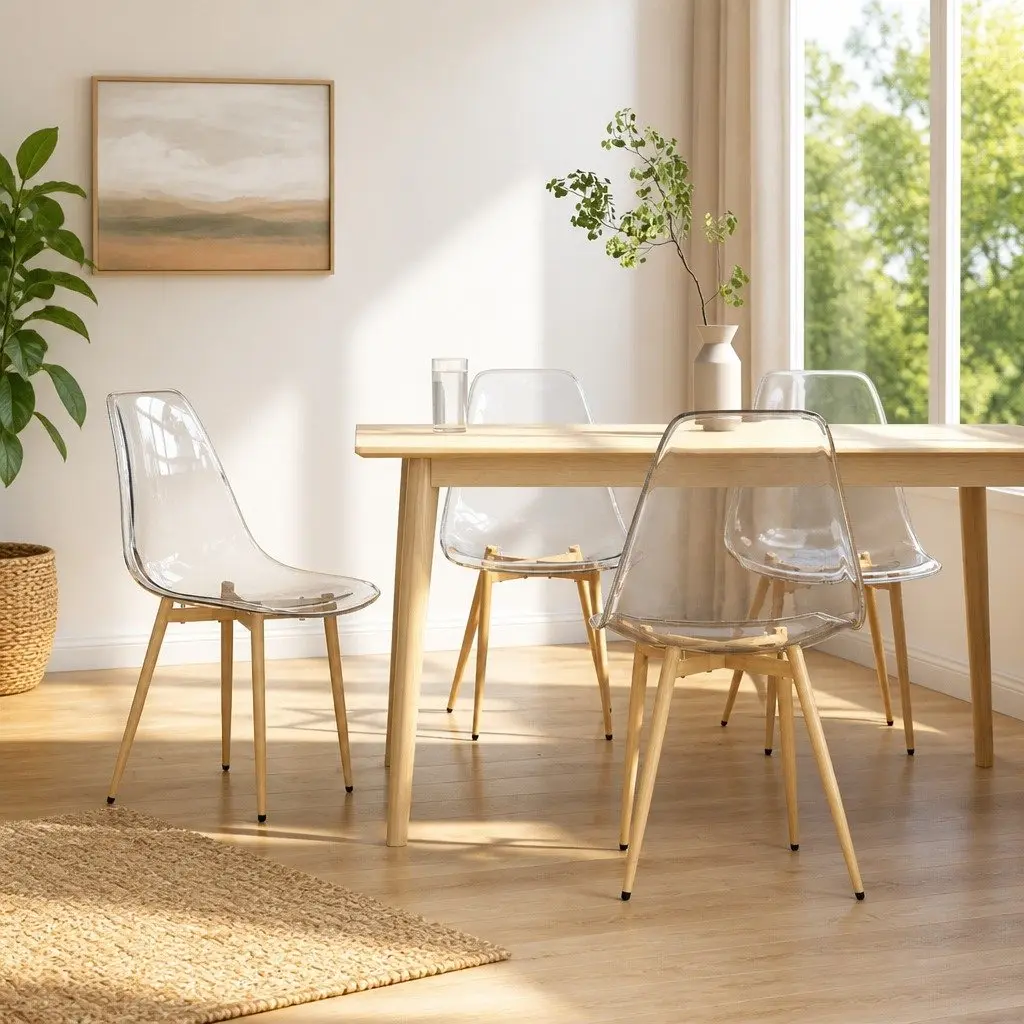 Dining Chairs 4 pcs Transparent Seat Ergonomic Backrest Kitchen Furniture