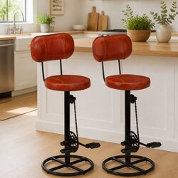 Set of 2 Brown Upholstered Bar Stools with Footrests