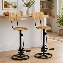 Mango Wood Bar Stools 2 pcs for Cozy Dining Spaces