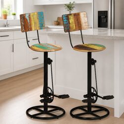 Multicolour Solid Reclaimed Wood Bar Stools - Set of 2