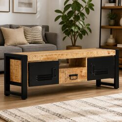 Warm Solid Wood TV Cabinet with Doors and Drawer