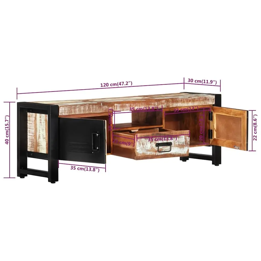 TV Cabinet Industrial Style 120x30x40 cm Solid Reclaimed Wood with Doors Drawer