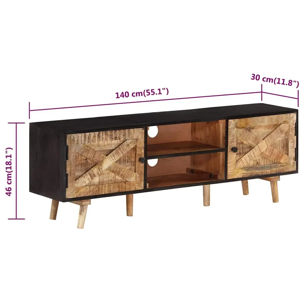 TV Cabinet 140x30x46 cm Rough Mango Wood Acacia Living Room Bedroom Storage