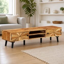 Warm Acacia Wood TV Cabinet 145x35x35 cm for Living Room