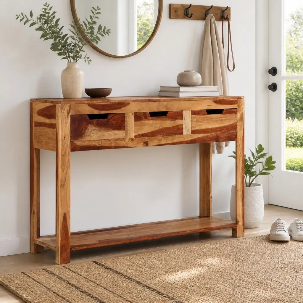 Solid Acacia Wood Console Table 110x35x75 cm