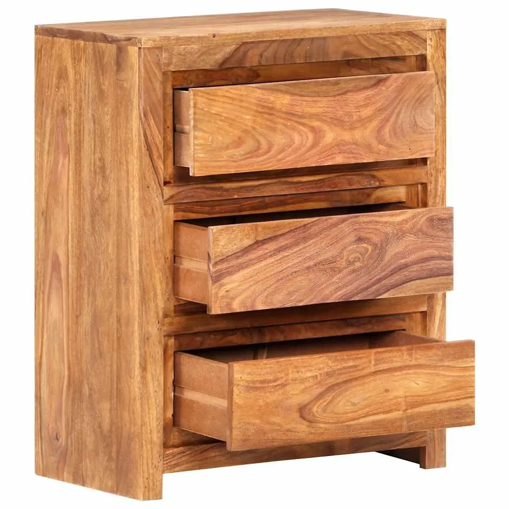 Solid Wood Acacia Drawer Cabinet 3 Drawers Brown 60x33x75cm Storage Chest