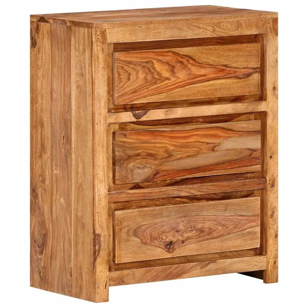 Solid Wood Acacia Drawer Cabinet 3 Drawers Brown 60x33x75cm Storage Chest