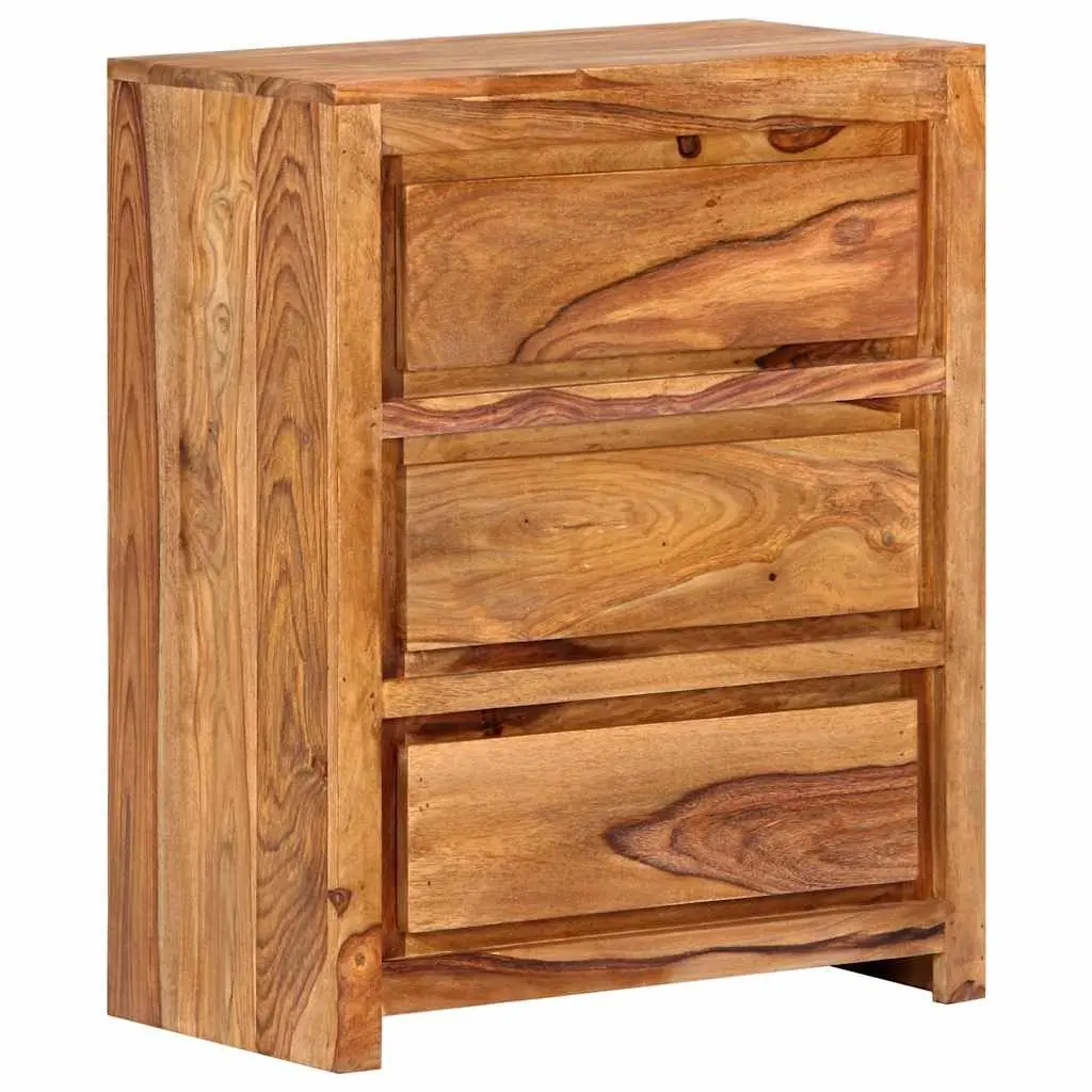 Solid Wood Acacia Drawer Cabinet 3 Drawers Brown 60x33x75cm Storage Chest