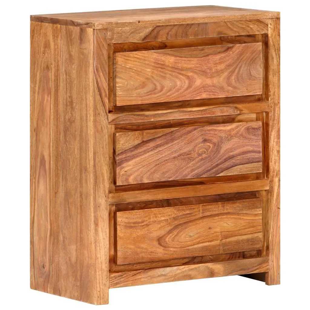 Solid Wood Acacia Drawer Cabinet 3 Drawers Brown 60x33x75cm Storage Chest