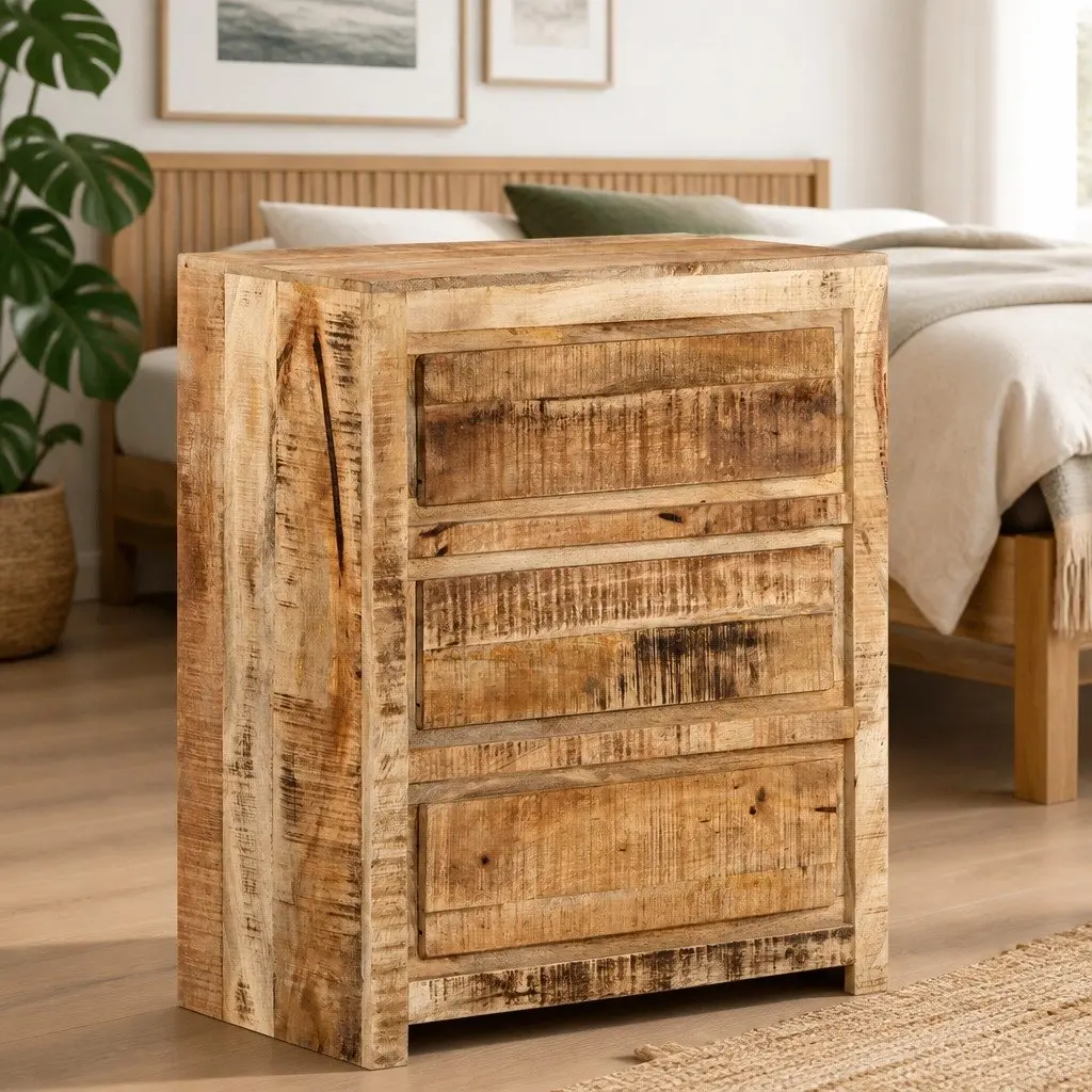Solid Mango Wood Drawer Cabinet with 3 Drawers