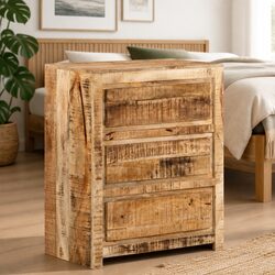 Solid Mango Wood Drawer Cabinet with 3 Drawers