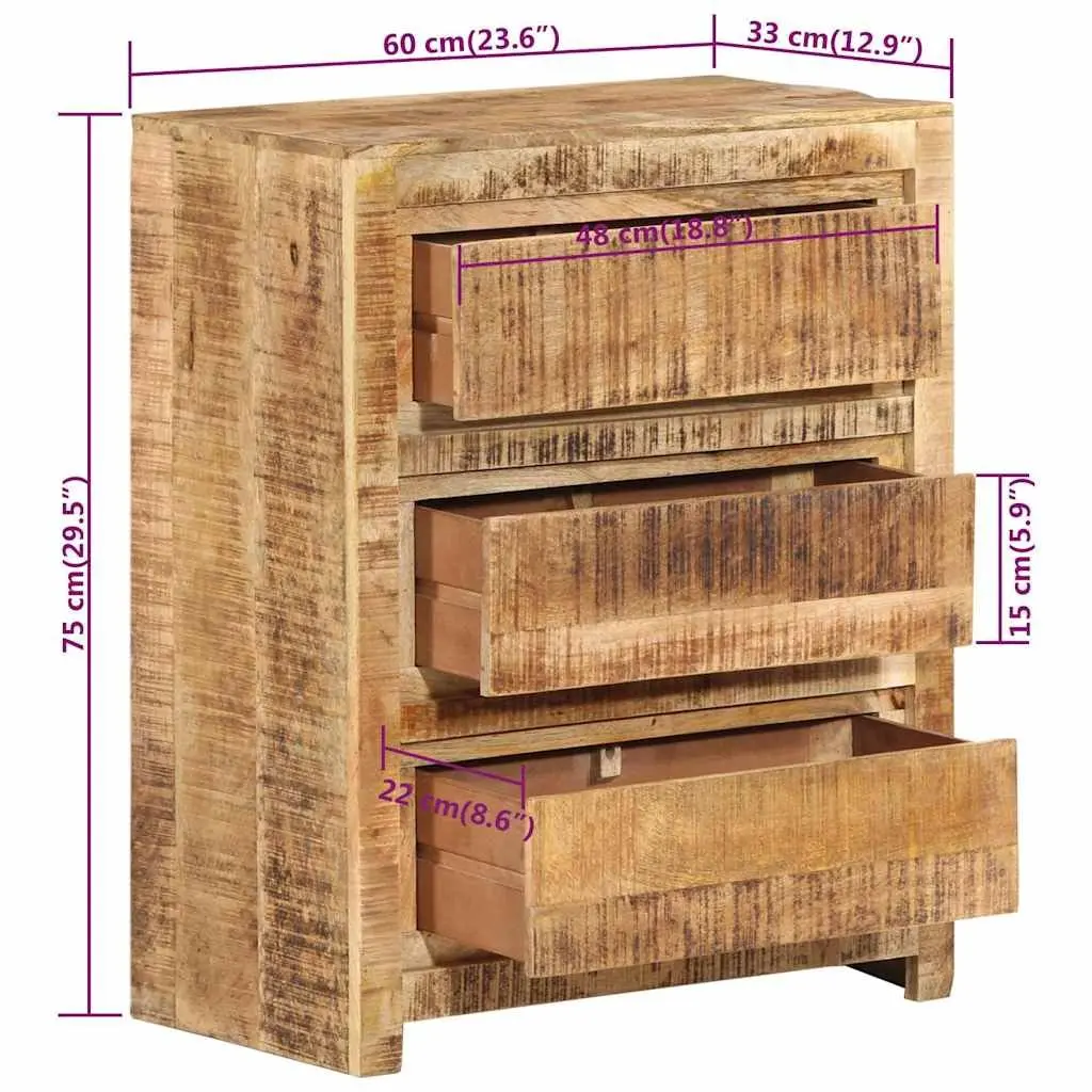 Solid Mango Wood Drawer Cabinet with 3 Drawers