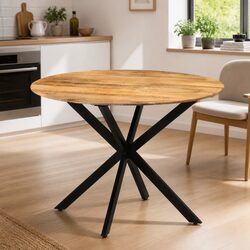 Round Dining Table 110cm Solid Mango Wood with Steel Frame