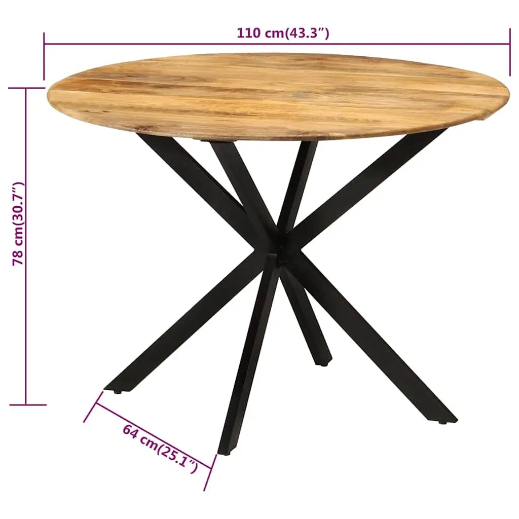 Dining Table Round 110cm Solid Mango Wood Steel Frame