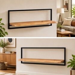 Floating Wall Shelves 2 pcs Acacia Wood with Steel Frame