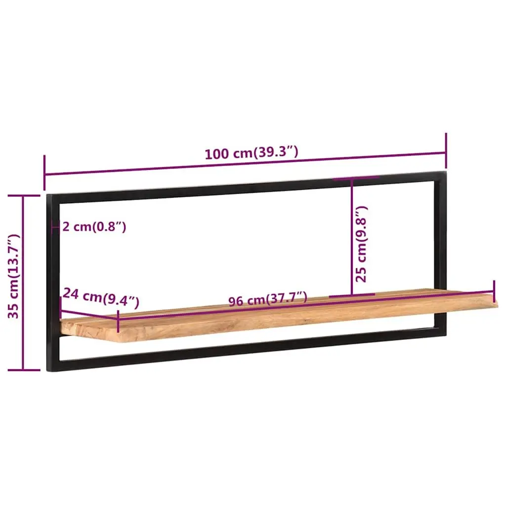Wall Shelves Floating 2 Piece Brown Solid Acacia Wood Steel Frame