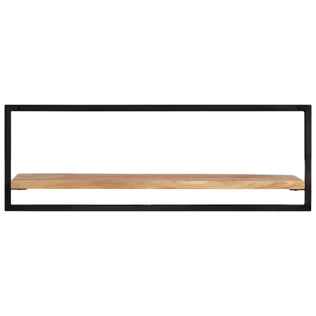 Wall Shelves Floating 2 Piece Brown Solid Acacia Wood Steel Frame