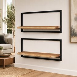 Floating Display Shelf Set of 2 in Brown Wood