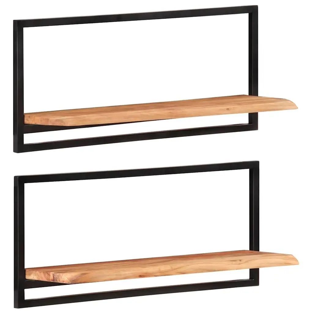 Wall Shelves 2 Pieces 80x25x35 cm Floating Display Shelf Brown Wood Steel Frame