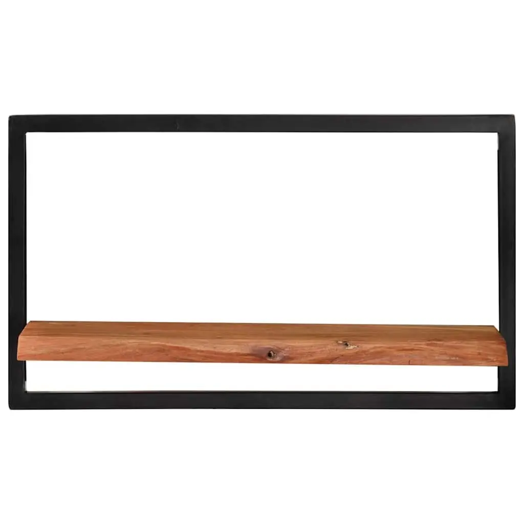 Wooden Wall Shelves Floating Brown Acacia 2 Piece Solid Wood Steel Frame Storage Display Home