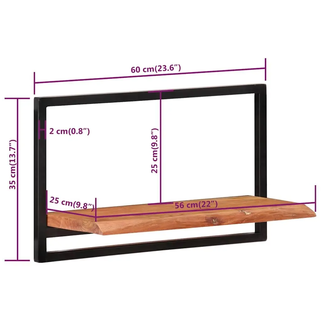Wooden Wall Shelves Floating Brown Acacia 2 Piece Solid Wood Steel Frame Storage Display Home