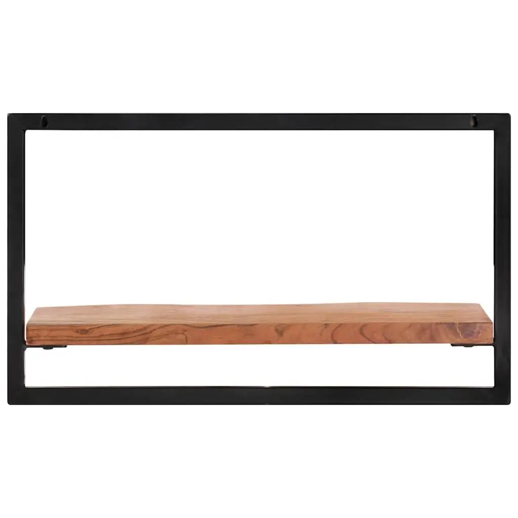 Wooden Wall Shelves Floating Brown Acacia 2 Piece Solid Wood Steel Frame Storage Display Home
