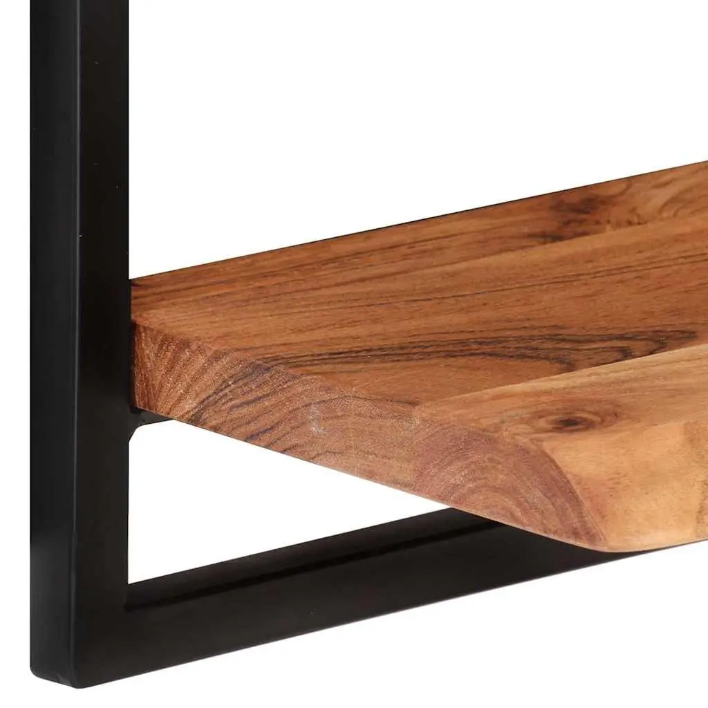 Wooden Wall Shelves Floating Brown Acacia 2 Piece Solid Wood Steel Frame Storage Display Home