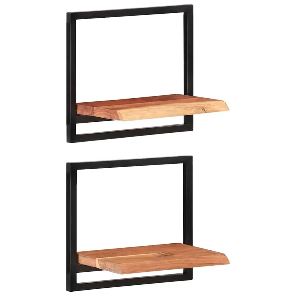 Wall Shelves Floating Display Shelving 40 x 24 x 35 cm Solid Acacia Wood Steel Frame Brown 2 pcs