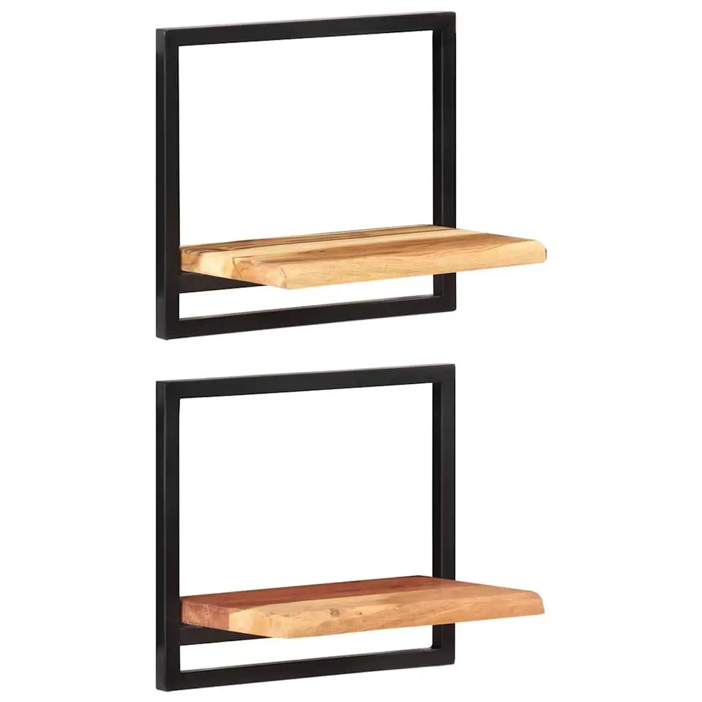 Wall Shelves Floating Display Shelving 40 x 24 x 35 cm Solid Acacia Wood Steel Frame Brown 2 pcs