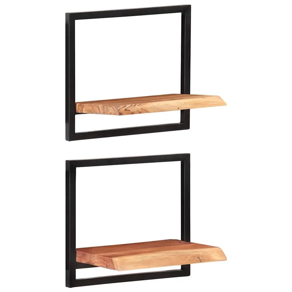 Wall Shelves Floating Display Shelving 40 x 24 x 35 cm Solid Acacia Wood Steel Frame Brown 2 pcs