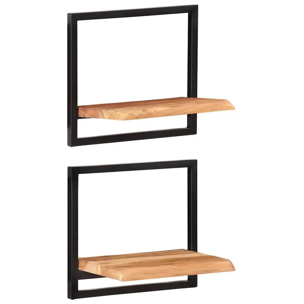 Wall Shelves Floating Display Shelving 40 x 24 x 35 cm Solid Acacia Wood Steel Frame Brown 2 pcs