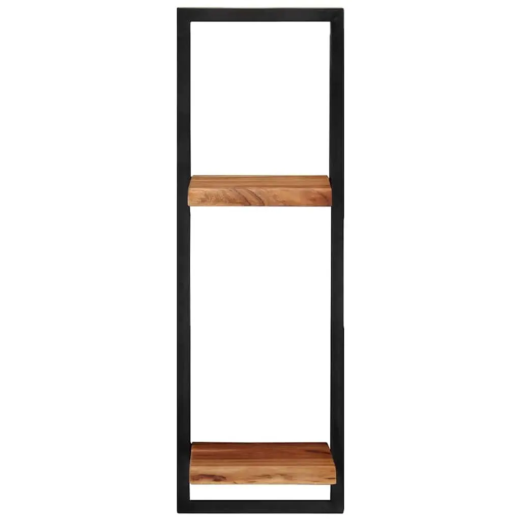 Wall Shelves Floating Brown Acacia Wood 2 Pieces Steel Frame Storage Display