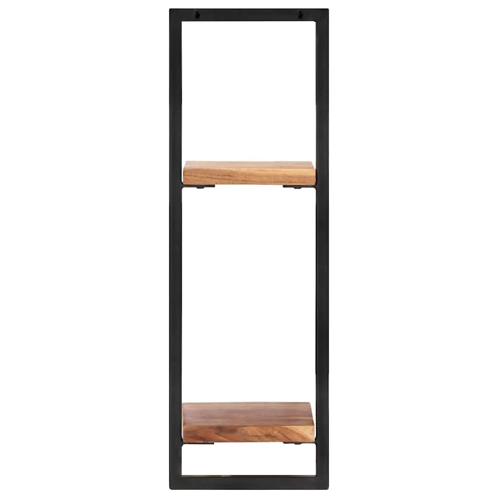 Wall Shelves Floating Brown Acacia Wood 2 Pieces Steel Frame Storage Display