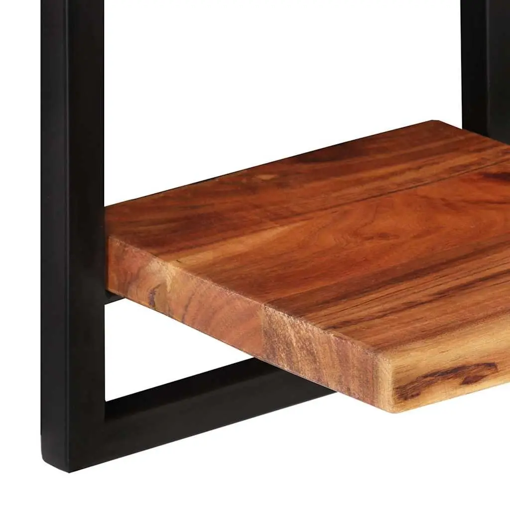 Wall Shelves Floating Brown Acacia Wood 2 Pieces Steel Frame Storage Display
