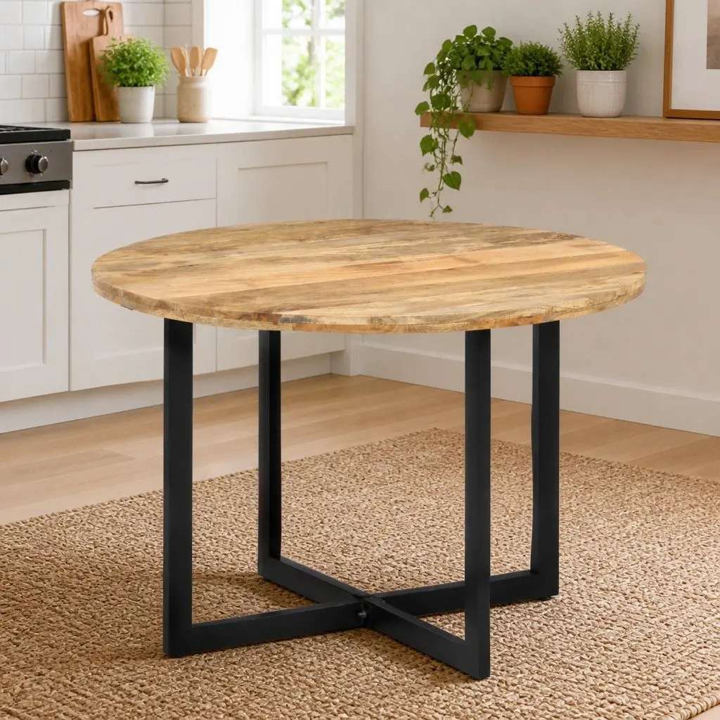 Dining Table Brown 110x75 cm Solid Wood Mango Iron Frame