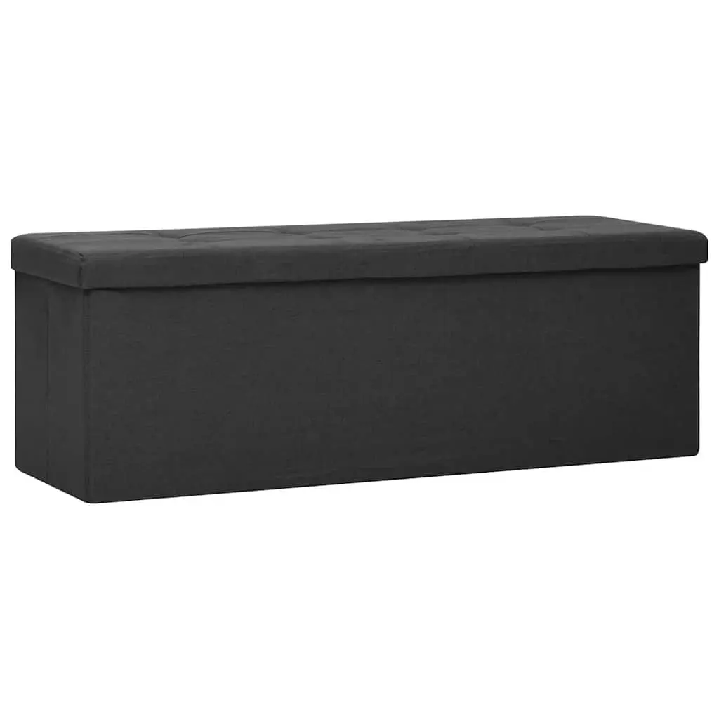 Folding Storage Bench in Black Faux Linen