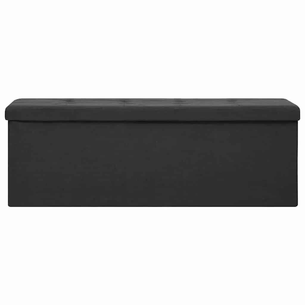 Folding Storage Bench in Black Faux Linen