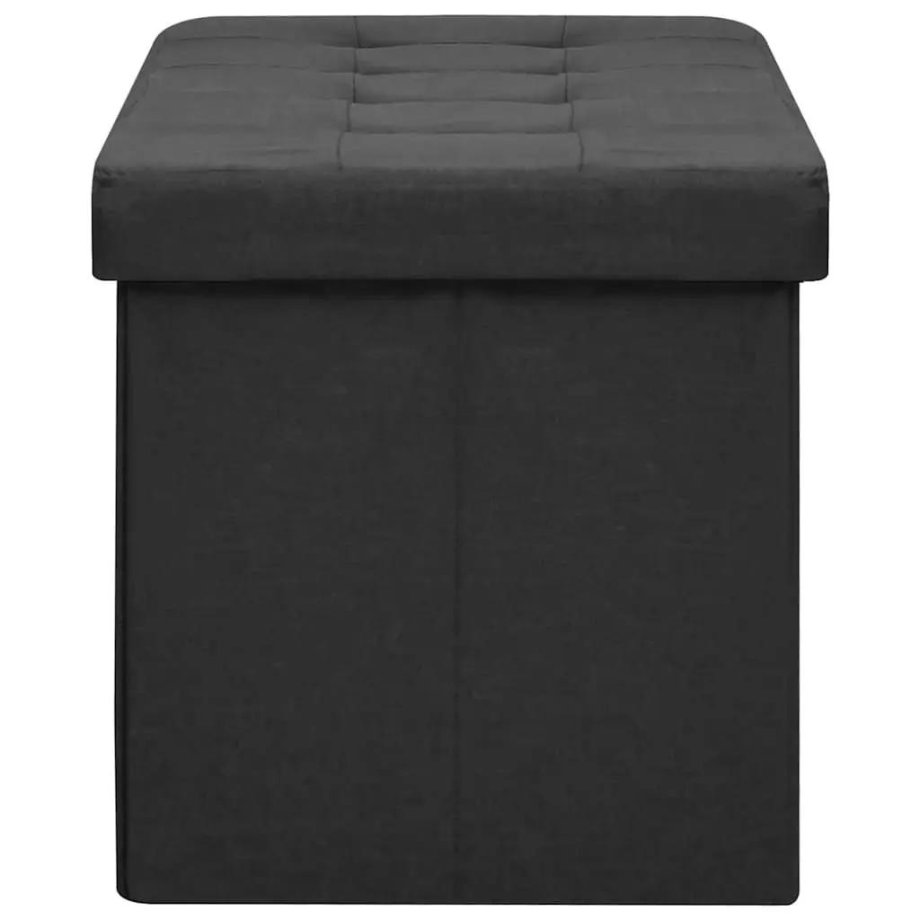 Folding Storage Bench in Black Faux Linen