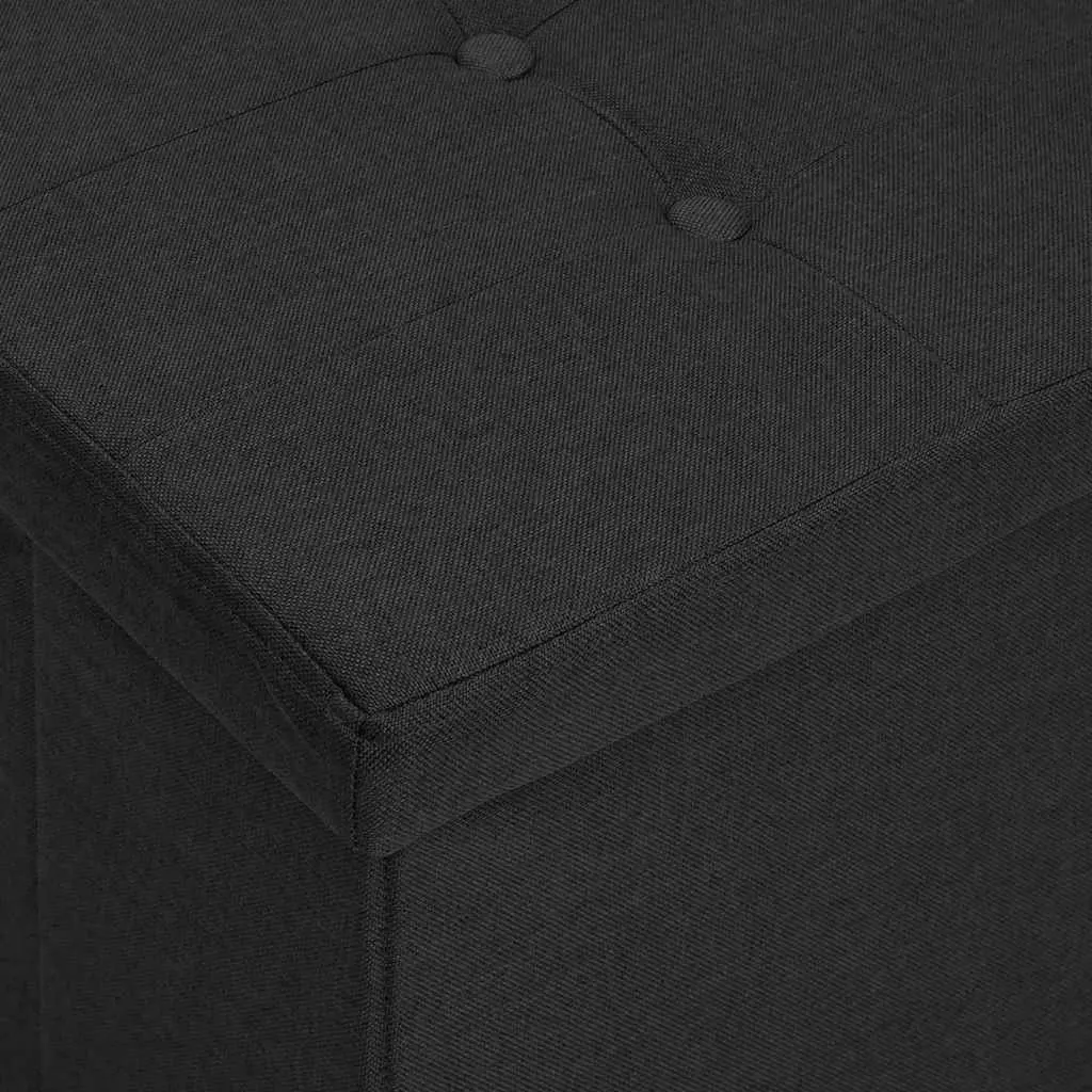 Folding Storage Bench in Black Faux Linen