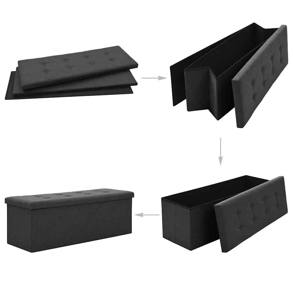 Folding Storage Bench in Black Faux Linen
