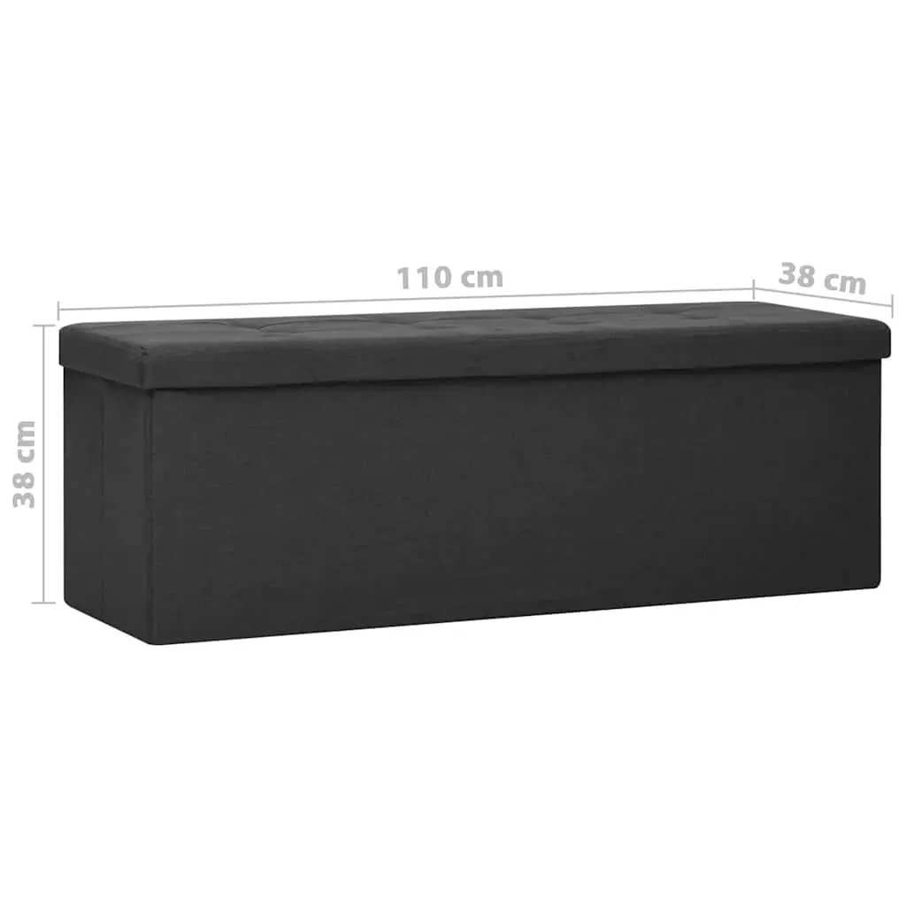 Folding Storage Bench in Black Faux Linen