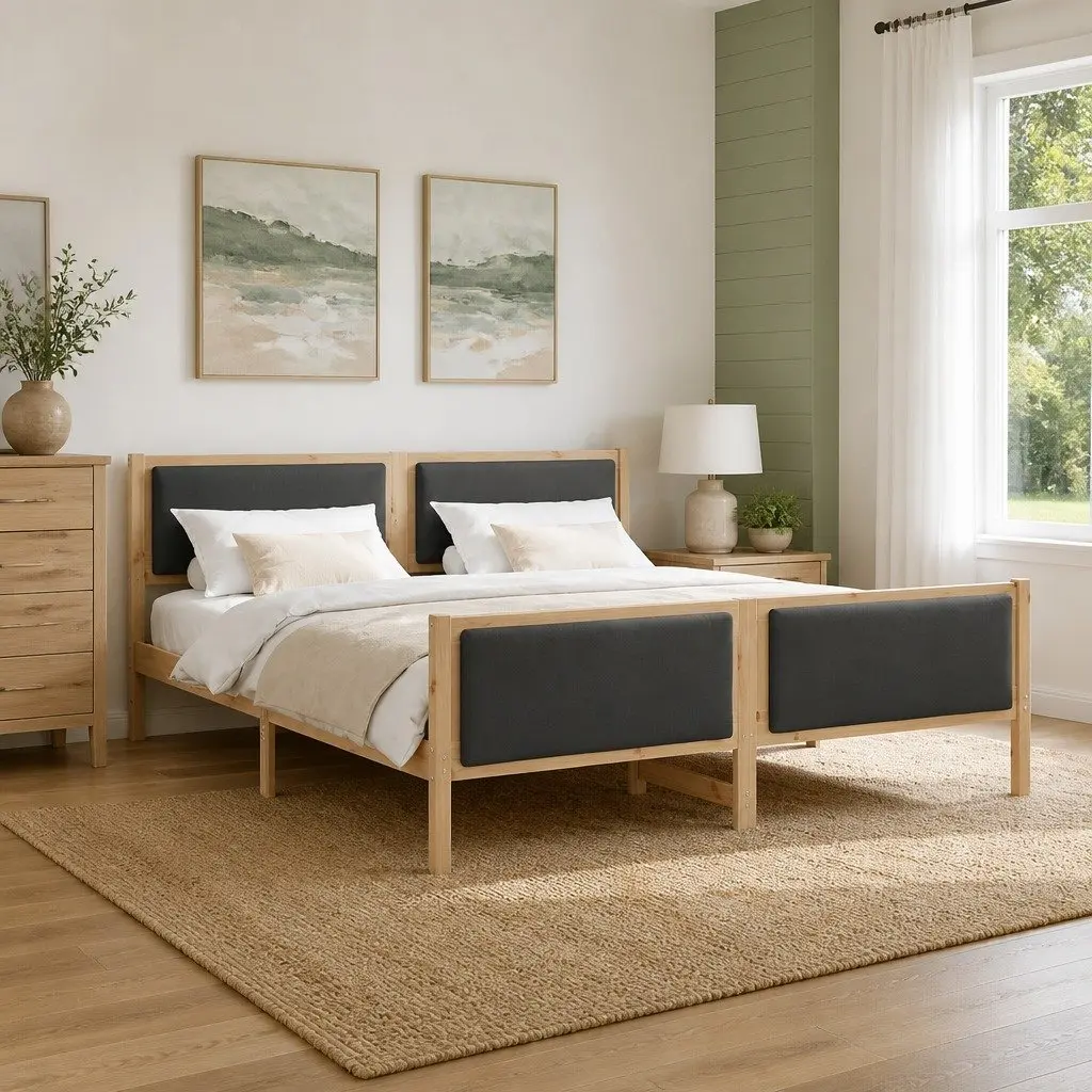Bed Frame Dark Grey 180 x 200 cm Fabric Upholstered Platform