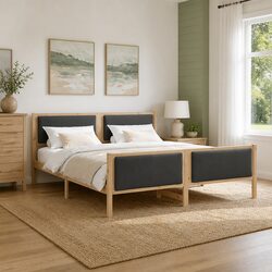 Dark Grey Fabric Upholstered Bed Frame with Headboard