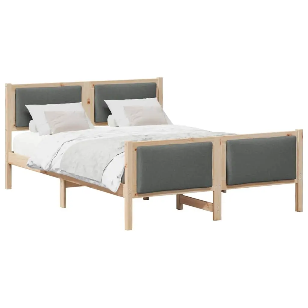 Bed Frame with Headboard Modern 150 x 200 cm Solid Pine Wood Polyester Upholstered Platform Slatted