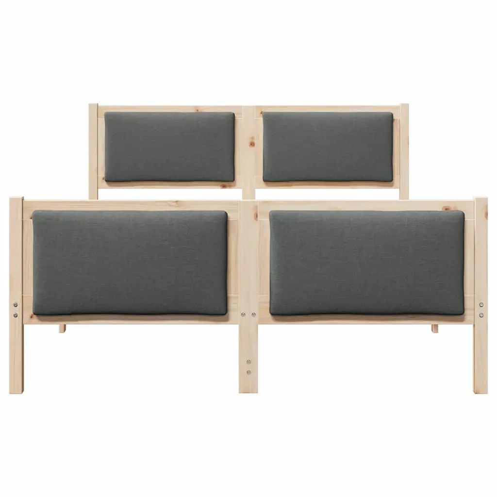 Bed Frame with Headboard Modern 150 x 200 cm Solid Pine Wood Polyester Upholstered Platform Slatted