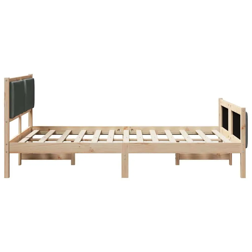 Bed Frame with Headboard Modern 150 x 200 cm Solid Pine Wood Polyester Upholstered Platform Slatted
