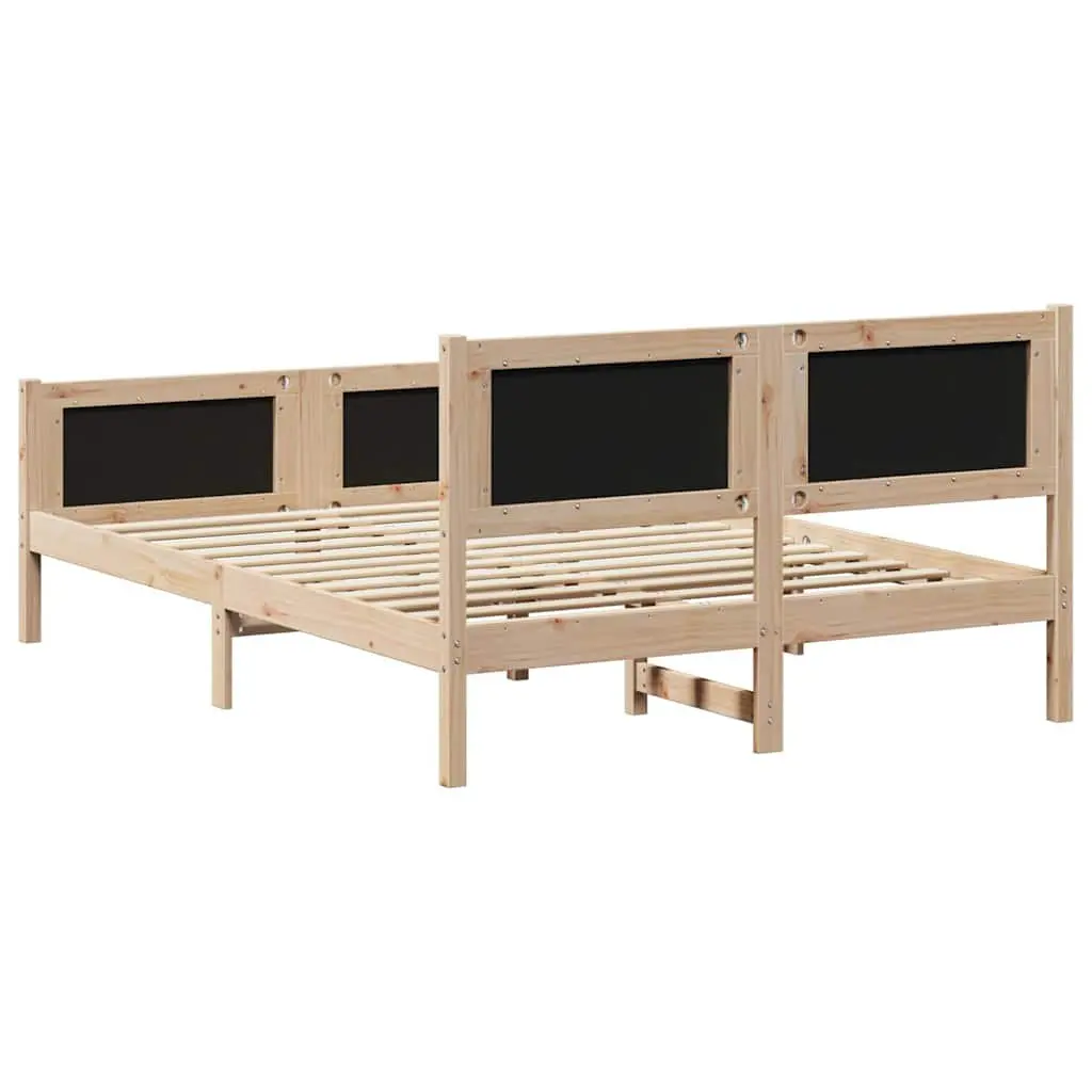 Bed Frame with Headboard Modern 150 x 200 cm Solid Pine Wood Polyester Upholstered Platform Slatted