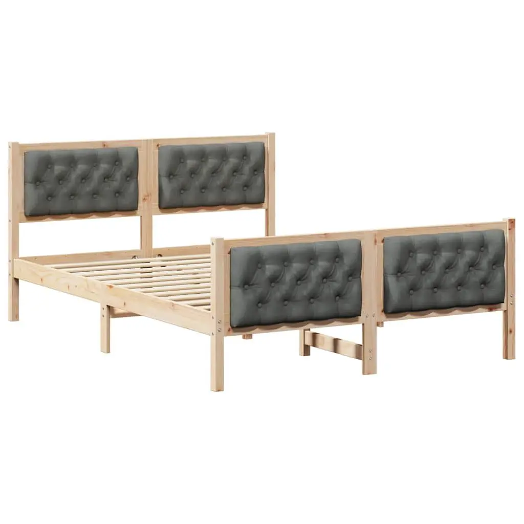Solid Pine Wood Bed Frame with Upholstered Headboard