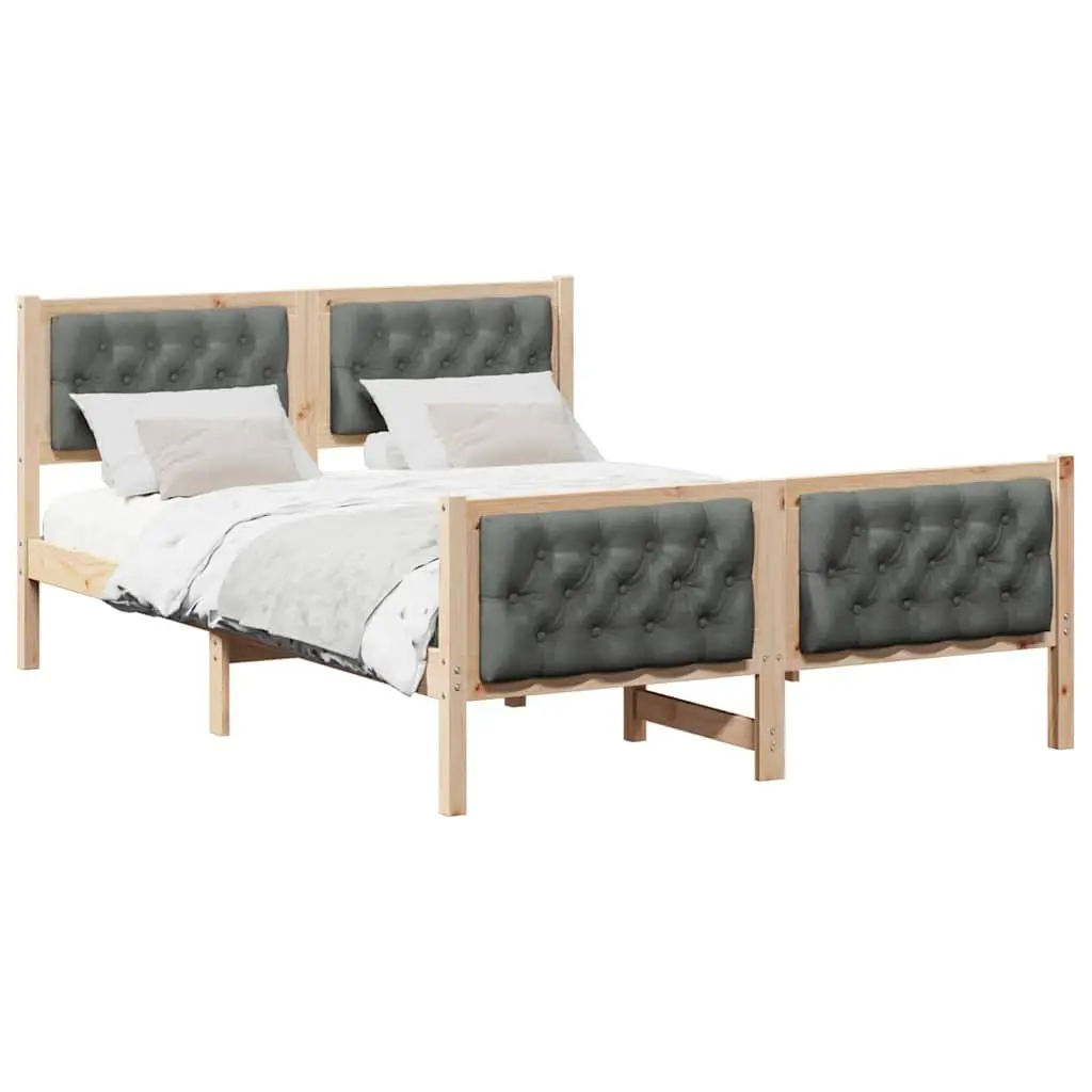Solid Pine Wood Bed Frame with Upholstered Headboard