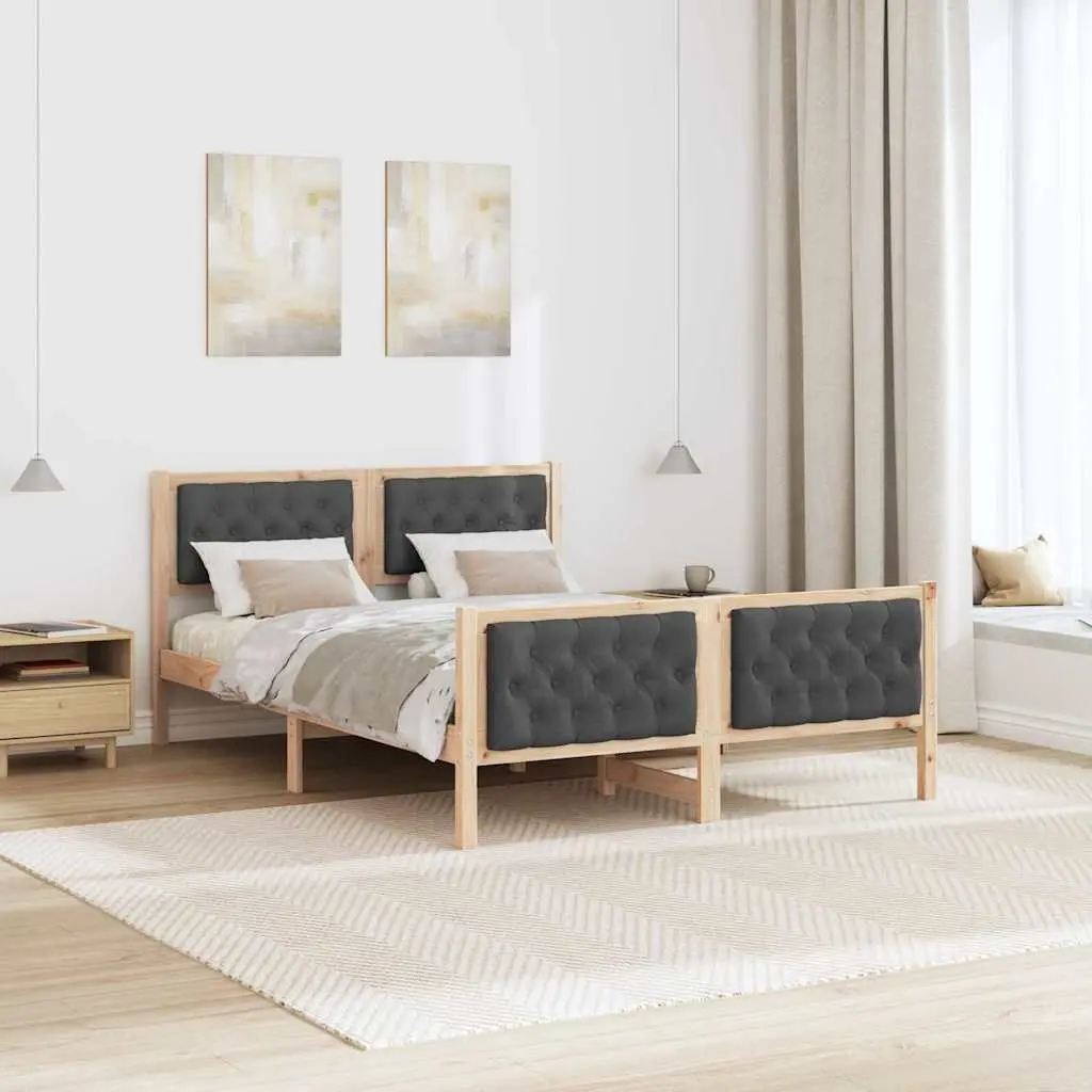 Solid Pine Wood Bed Frame with Upholstered Headboard